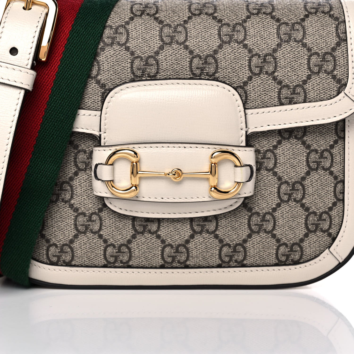Gucci GG Supreme Monogram Web Mini Horsebit 1955 Shoulder Bag Beige Mystic White 10 of 12