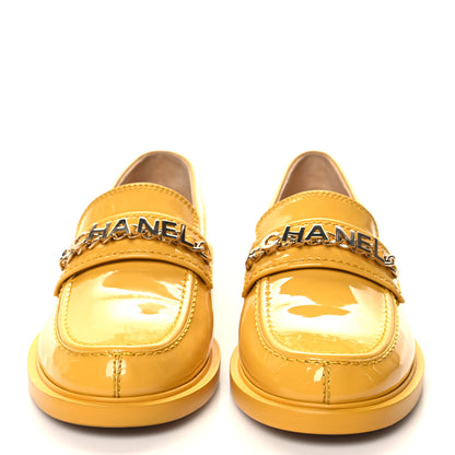 Chanel Shiny Calfskin Logo Loafers 39 Yellow 2 of 8