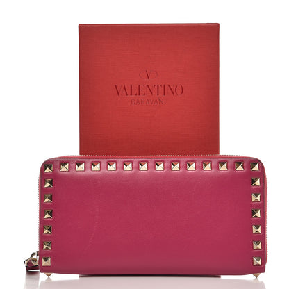 Valentino Garavani Calfskin Rockstud Zip Around Wallet Deep Cyclamin 9 of 9