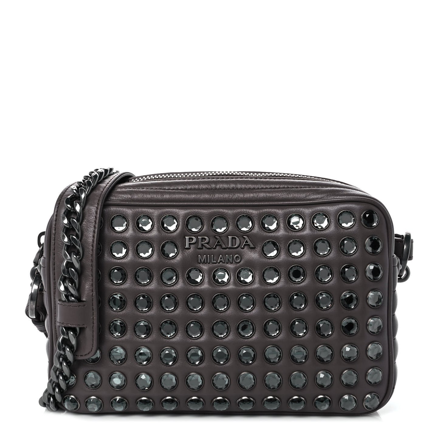 Soft Calfskin Crystal Impunture Camera Bag Bambu