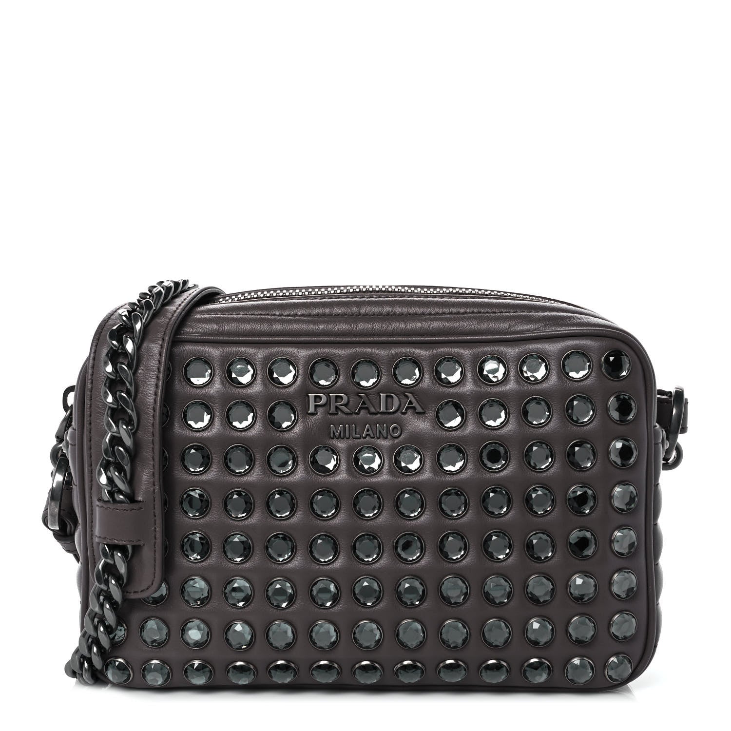 Prada Soft Calfskin Crystal Impunture Camera Bag Bambu 1 of 7