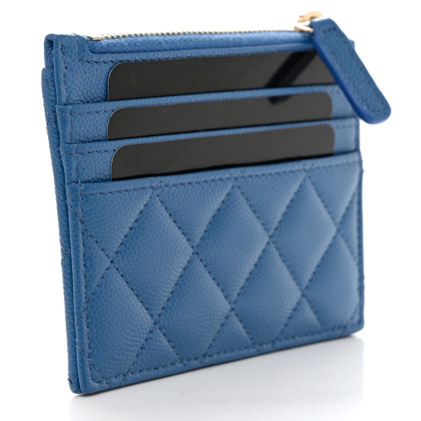Caviar Quilted CC Zip Card Holder Blue