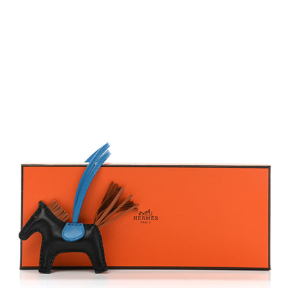 Hermes Milo Lambskin Grigri Rodeo Horse Bag Charm PM Black Gold Bleu Zanzibar 5 of 5