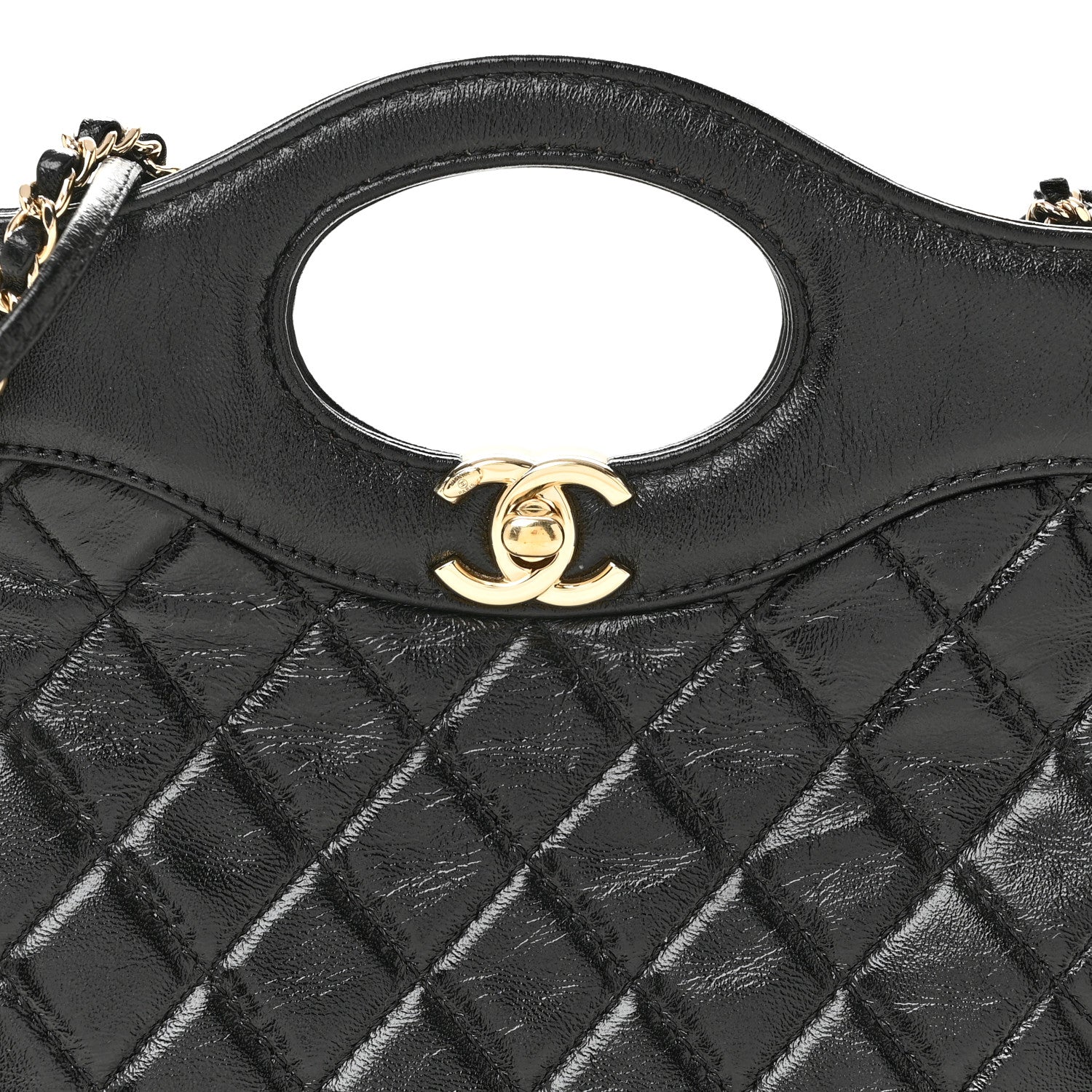Chanel Shiny Crumpled Calfskin Quilted Mini 31 Shopping Bag Black 8 of 14