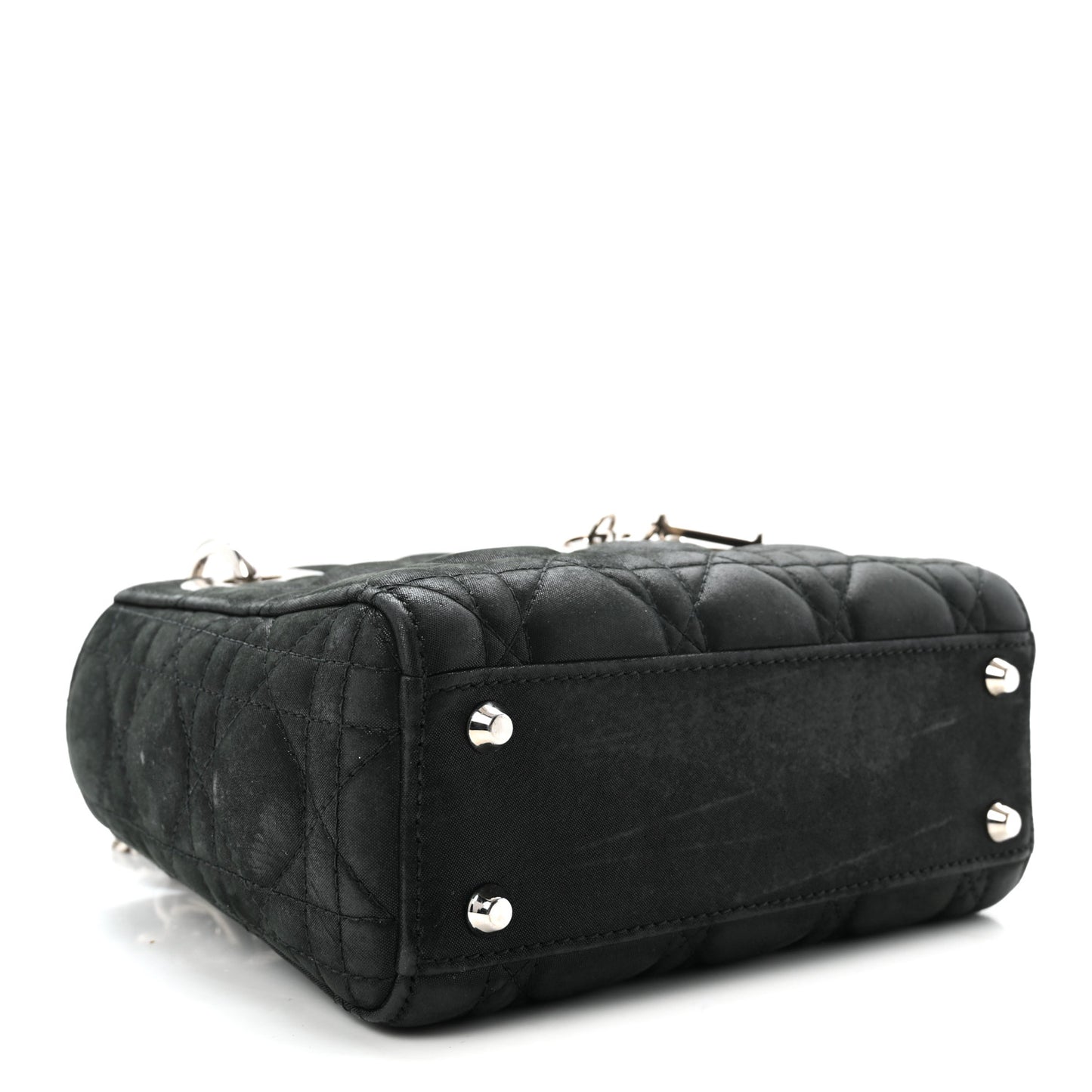Metallic Calfskin Cannage Mini Lady Dior Black