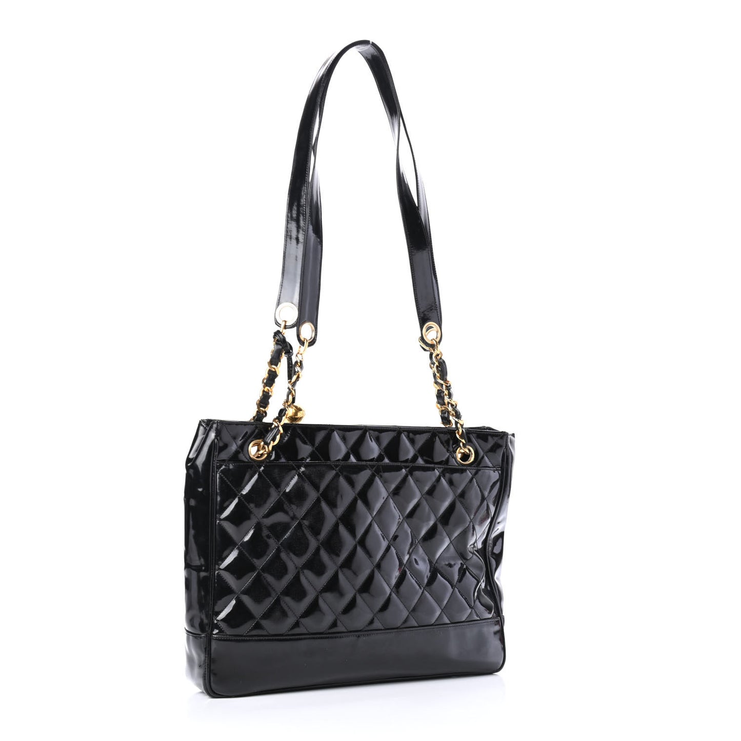 Patent Quilted Shoulder Bag Black