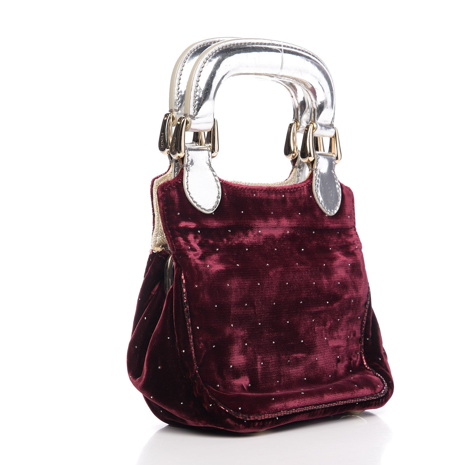 Fendi Velvet Calfskin Goatskin Neve Evening Bag Bordeaux 2 of 9