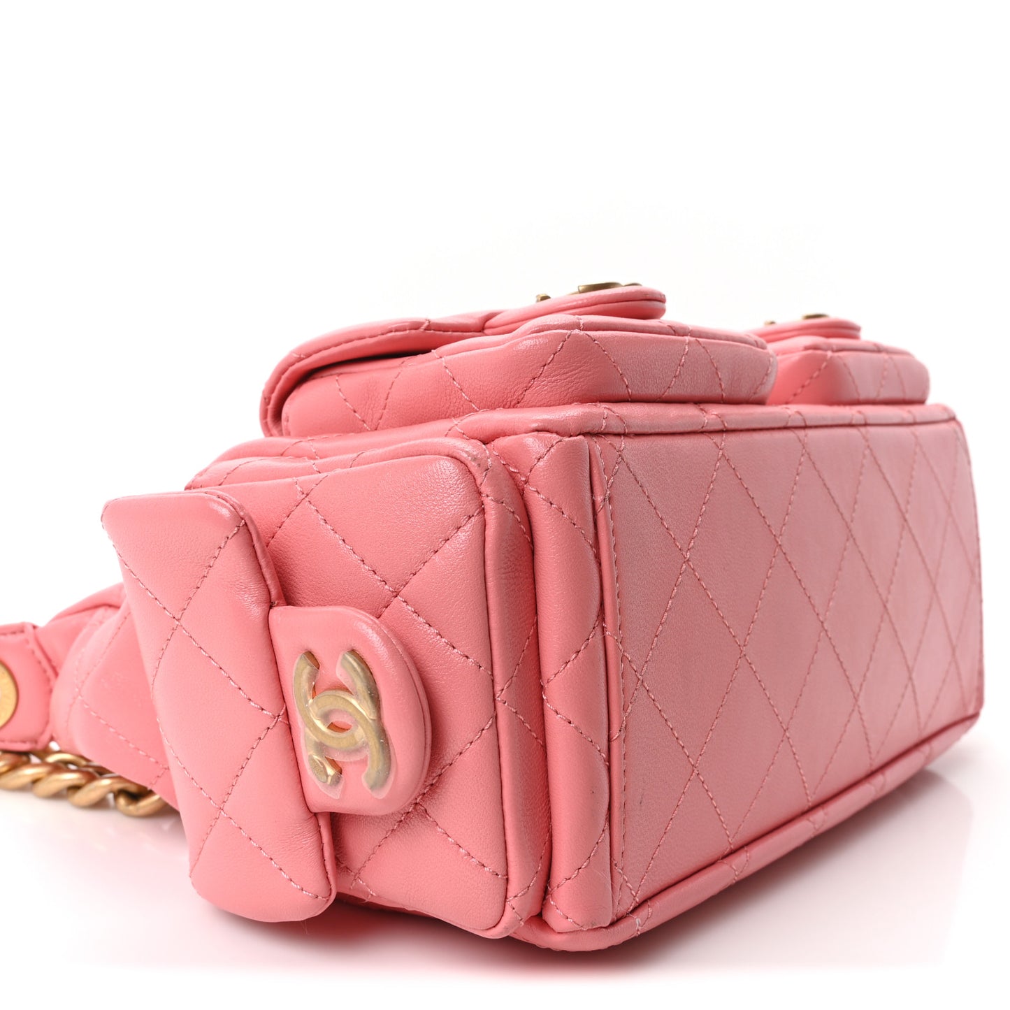 Shiny Lambskin Quilted Trendy Pockets Hobo Coral Pink