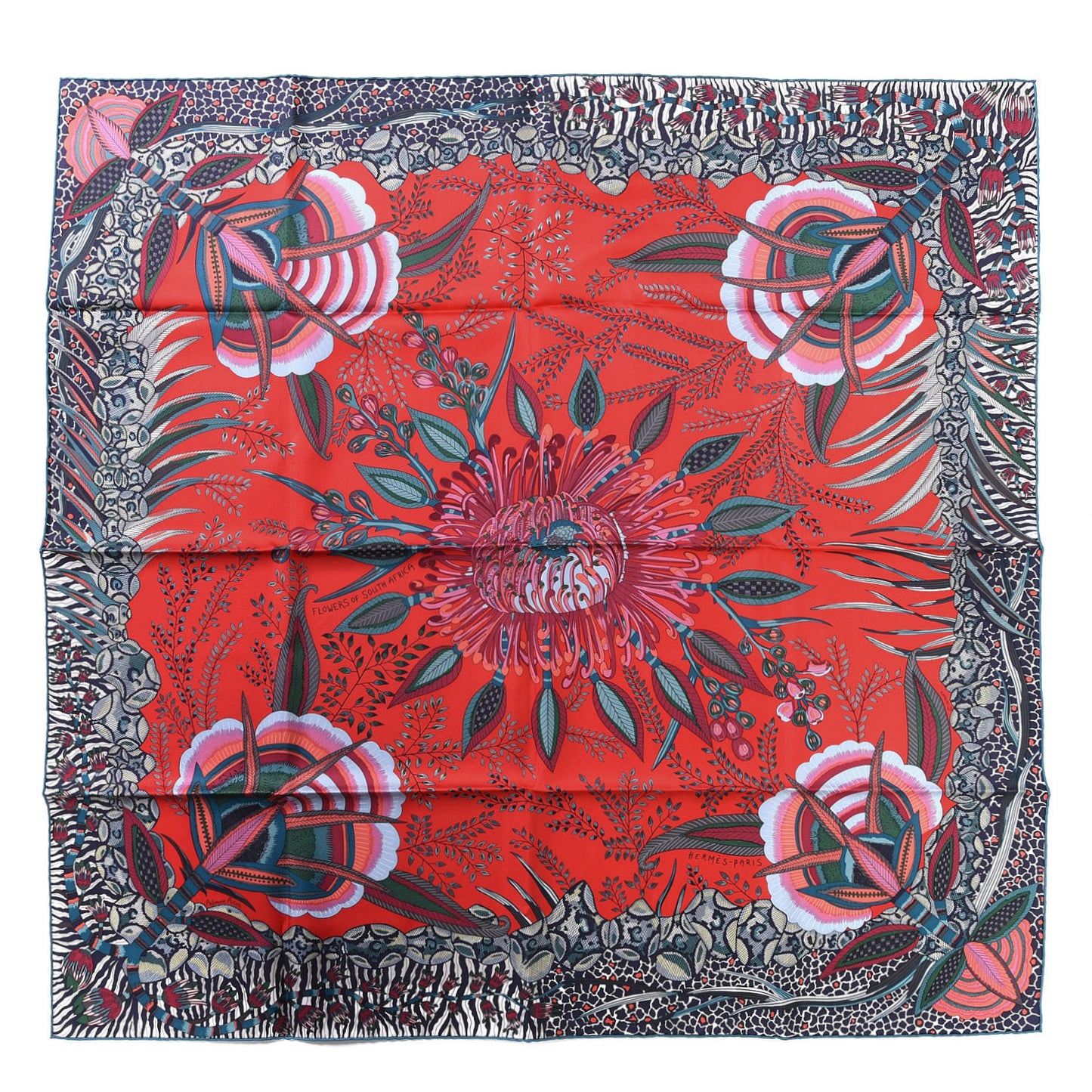 Silk Flowers of South Africa Scarf 90 Rouge Vert Ciel