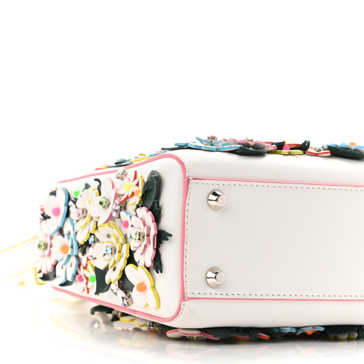 Christian Dior Calfskin Beaded Floral Embroidered Mini Lady Dior White Multicolor 8 of 9