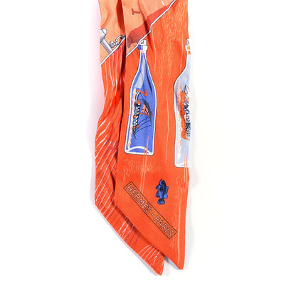 Hermes Silk Caleche Mors Et Bouteilles Twilly Vermilion Corail Bleu 2 of 4