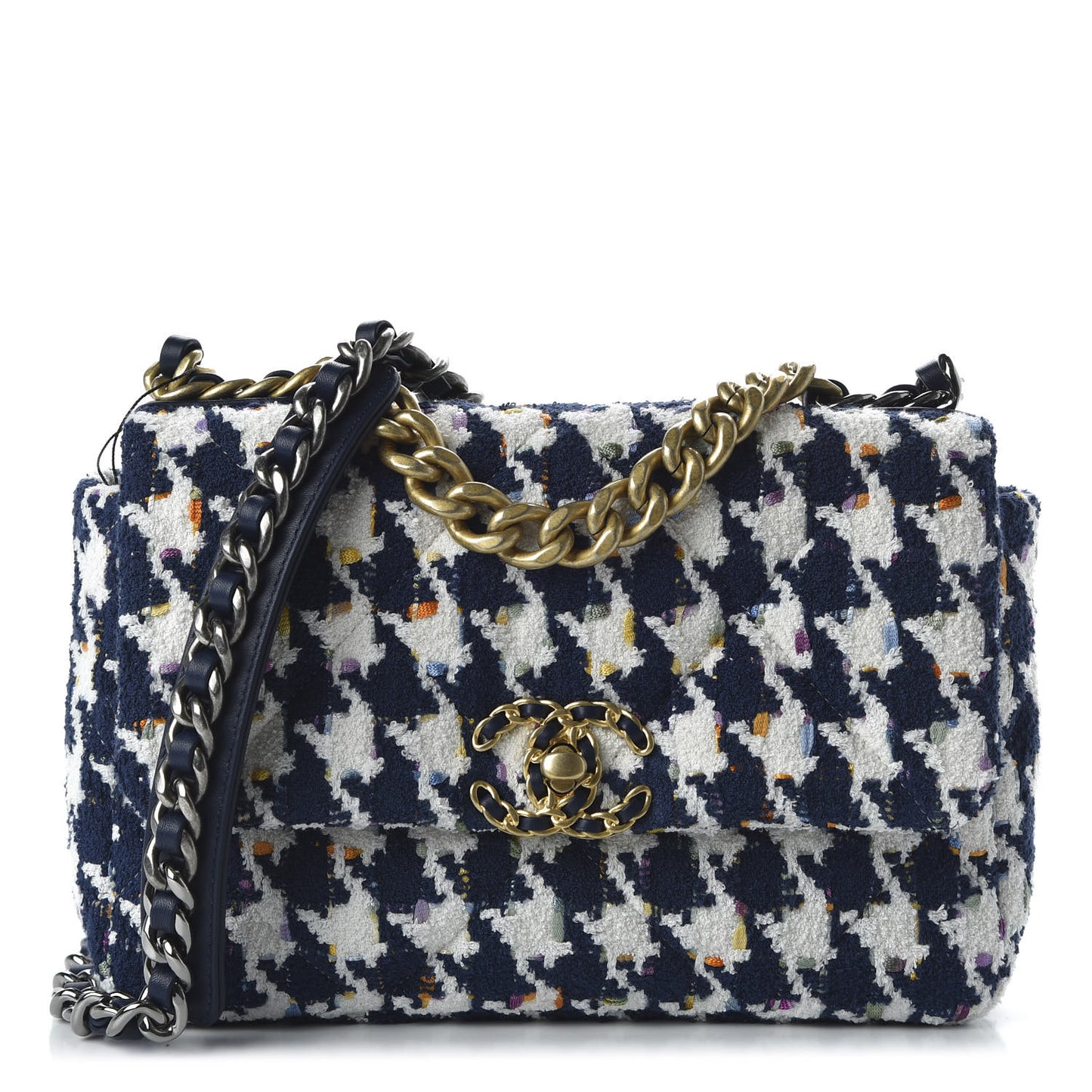 Tweed Quilted Medium 19 Flap Ecru Navy Blue Multicolor