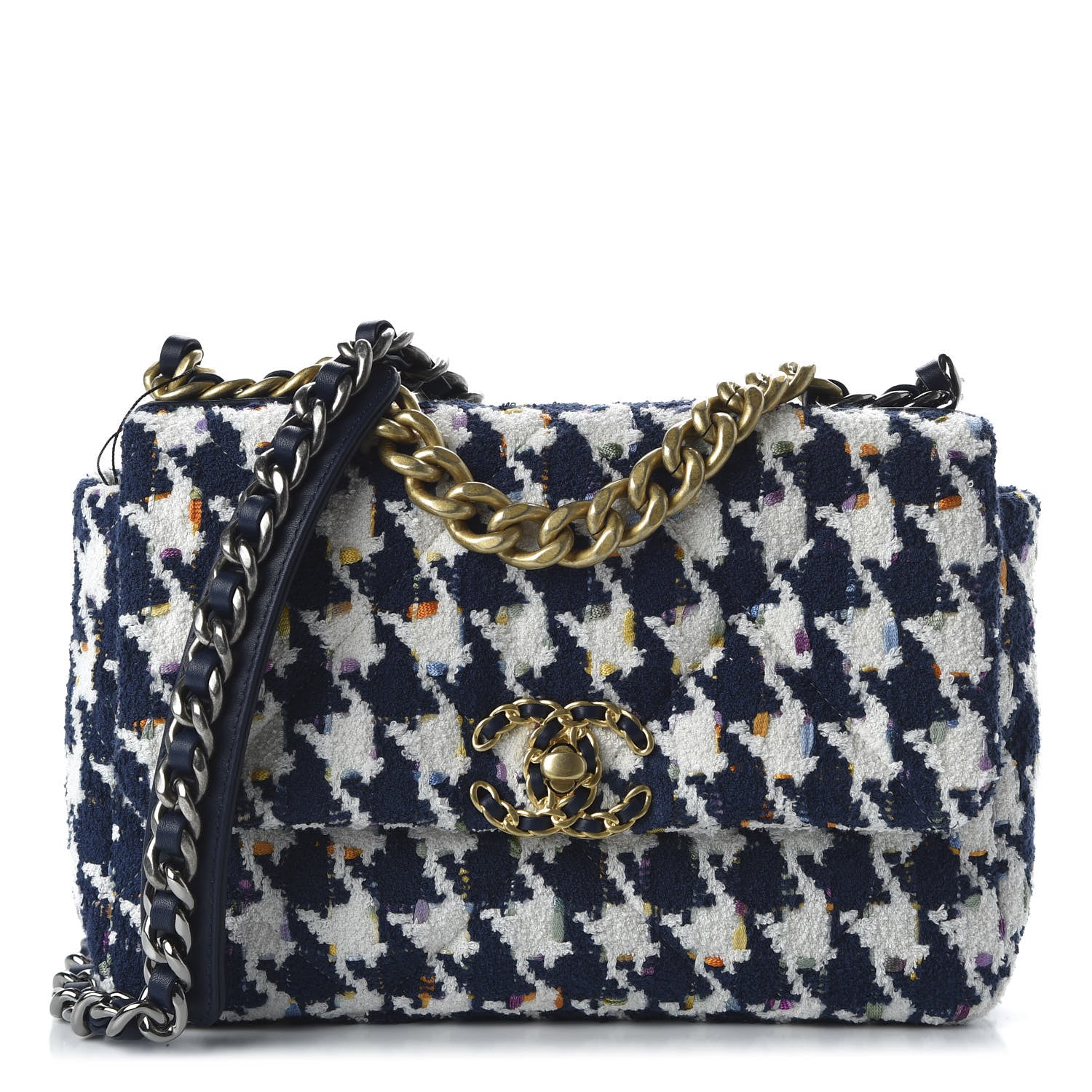 Chanel Tweed Quilted Medium 19 Flap Ecru Navy Blue Multicolor 1 of 9