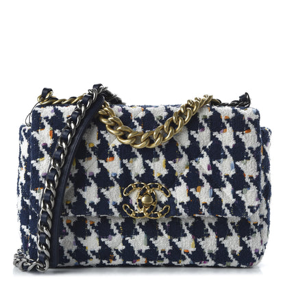 Chanel Tweed Quilted Medium 19 Flap Ecru Navy Blue Multicolor 1 of 9