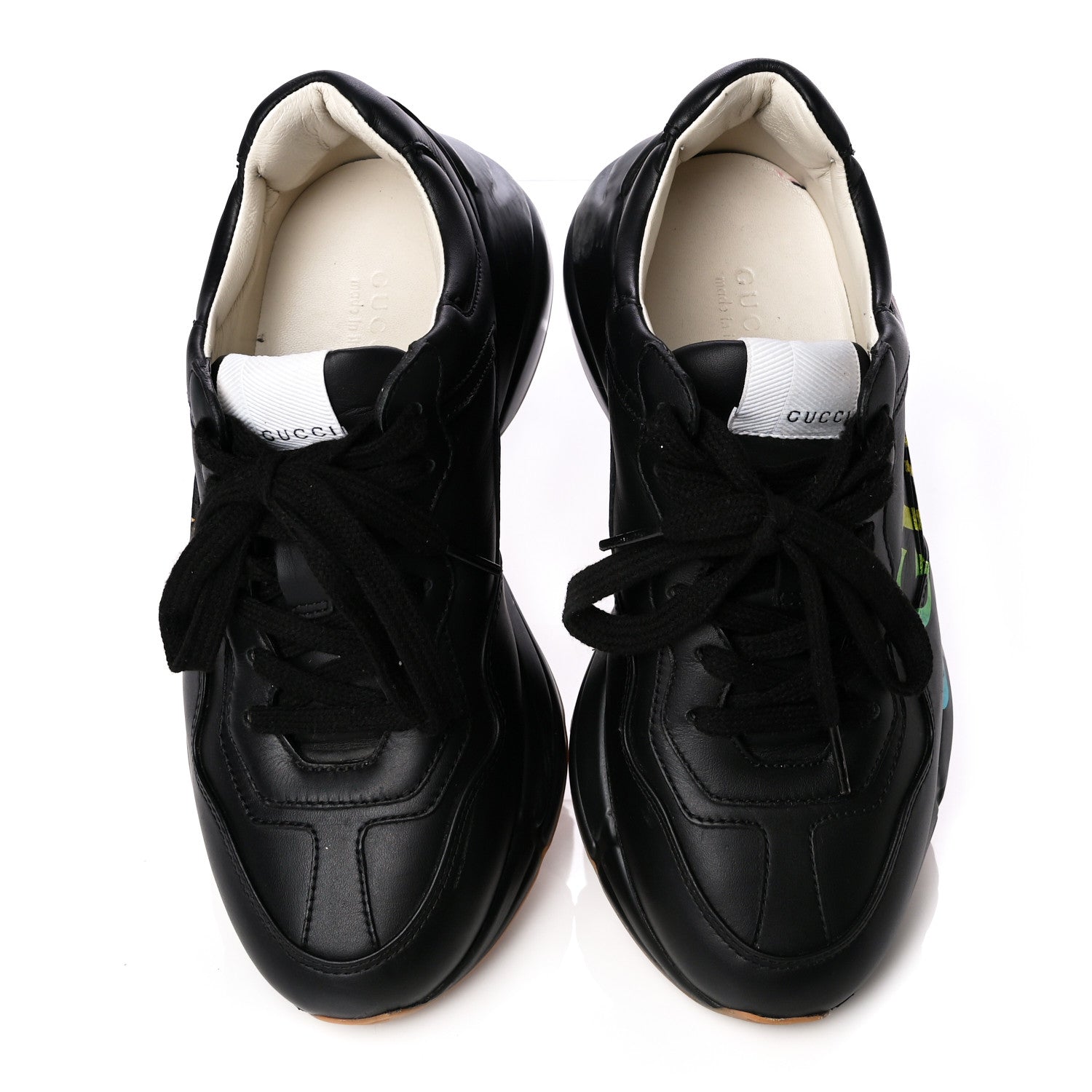 Gucci Calfskin Iridescent Logo Rhyton Sneakers 36.5 Black 2 of 5