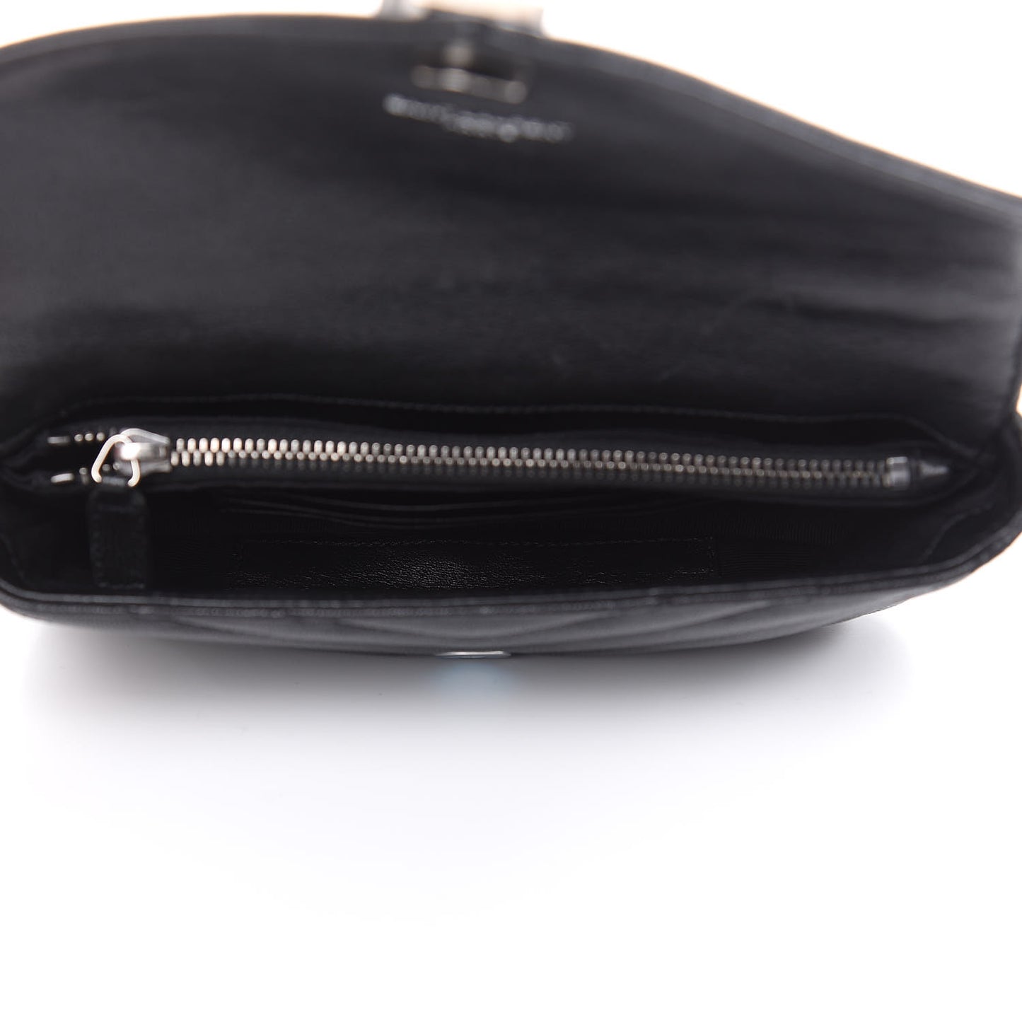 Sheepskin Matelasse Chevron Monogram College Chain Wallet Black