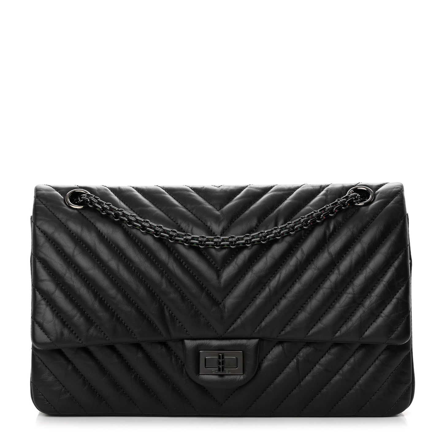 Aged Calfskin Chevron Quilted 2.55 Reissue 226 So Black