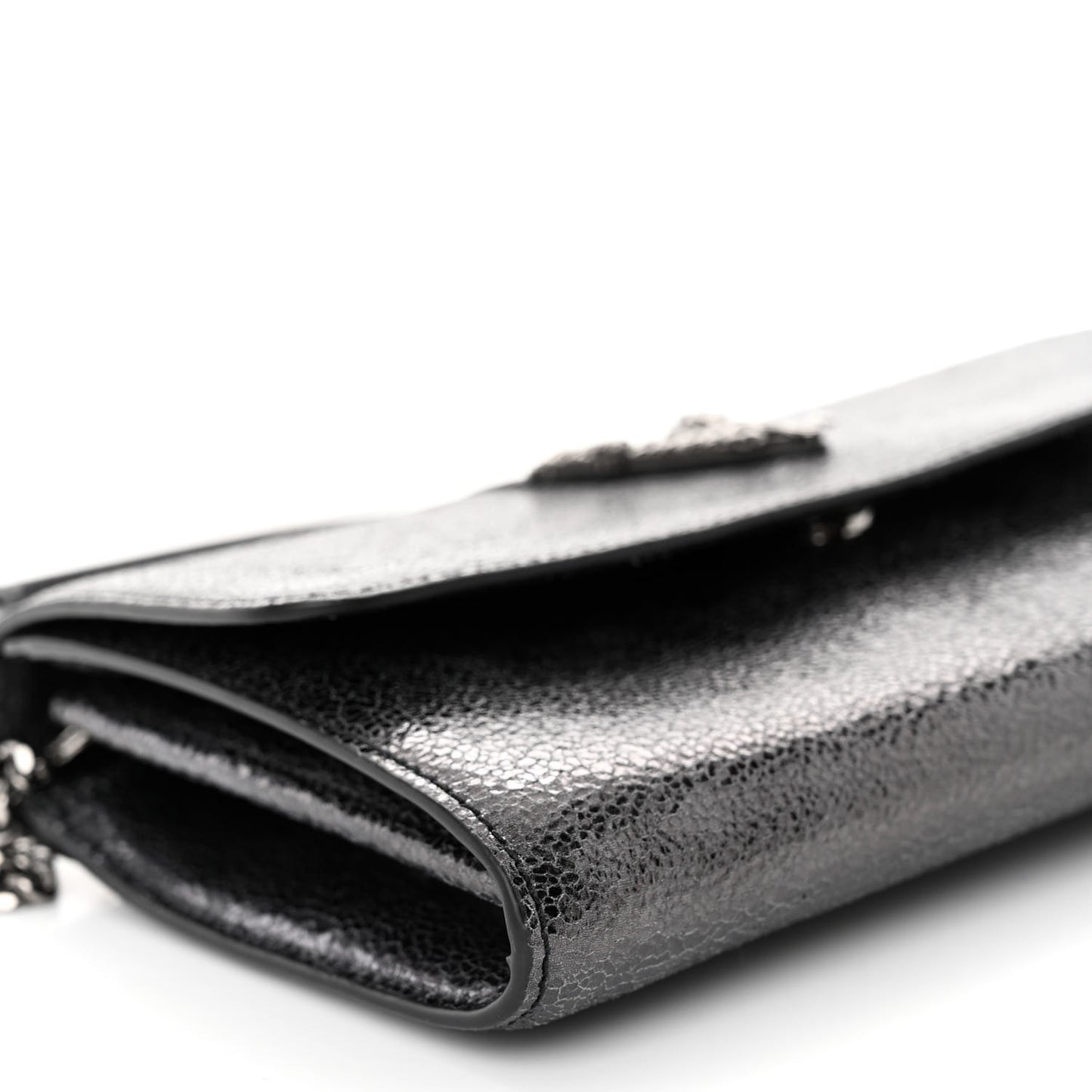 Metallic Calfksin Virtus Wallet On Chain Grey