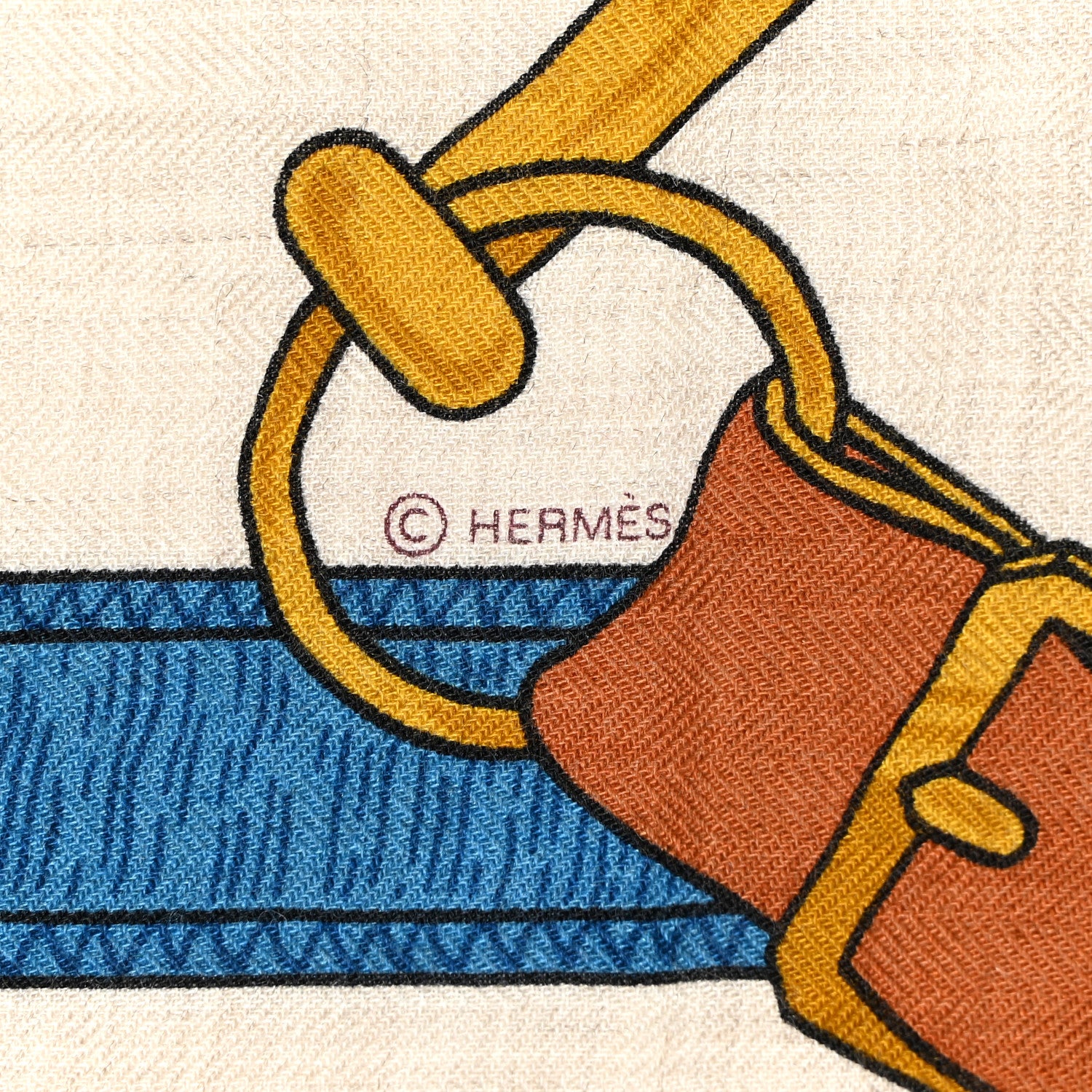 Hermes Cashmere Silk Eperon D'Or Shawl 140 Bleu Cobalt Naturel Vieil Or 4 of 6
