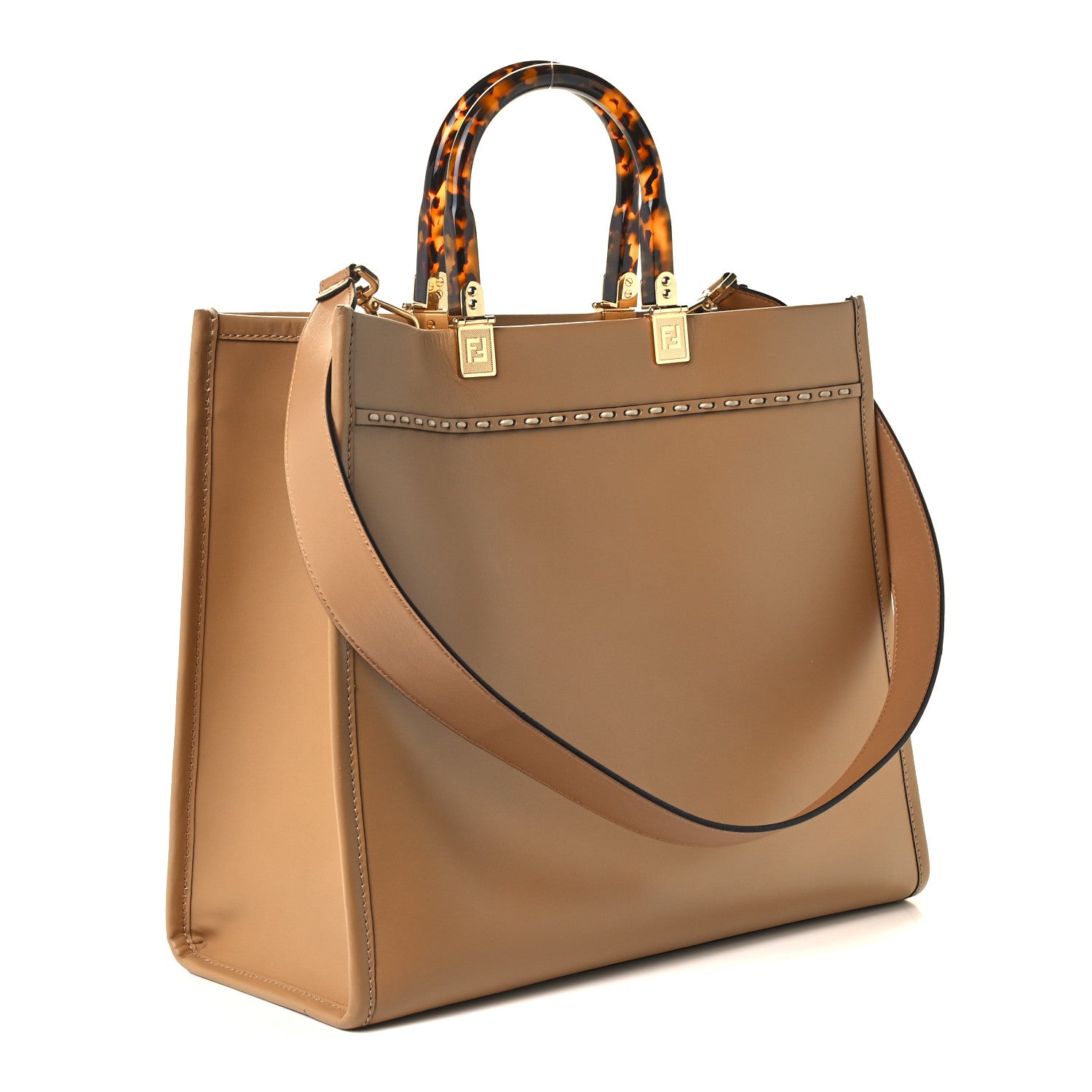 Fendi Vitello King Plexiglass Elaphe Python Print Logo Medium Fendi Sunshine Shopper Tote Miele Scuro Makeup 2 of 9