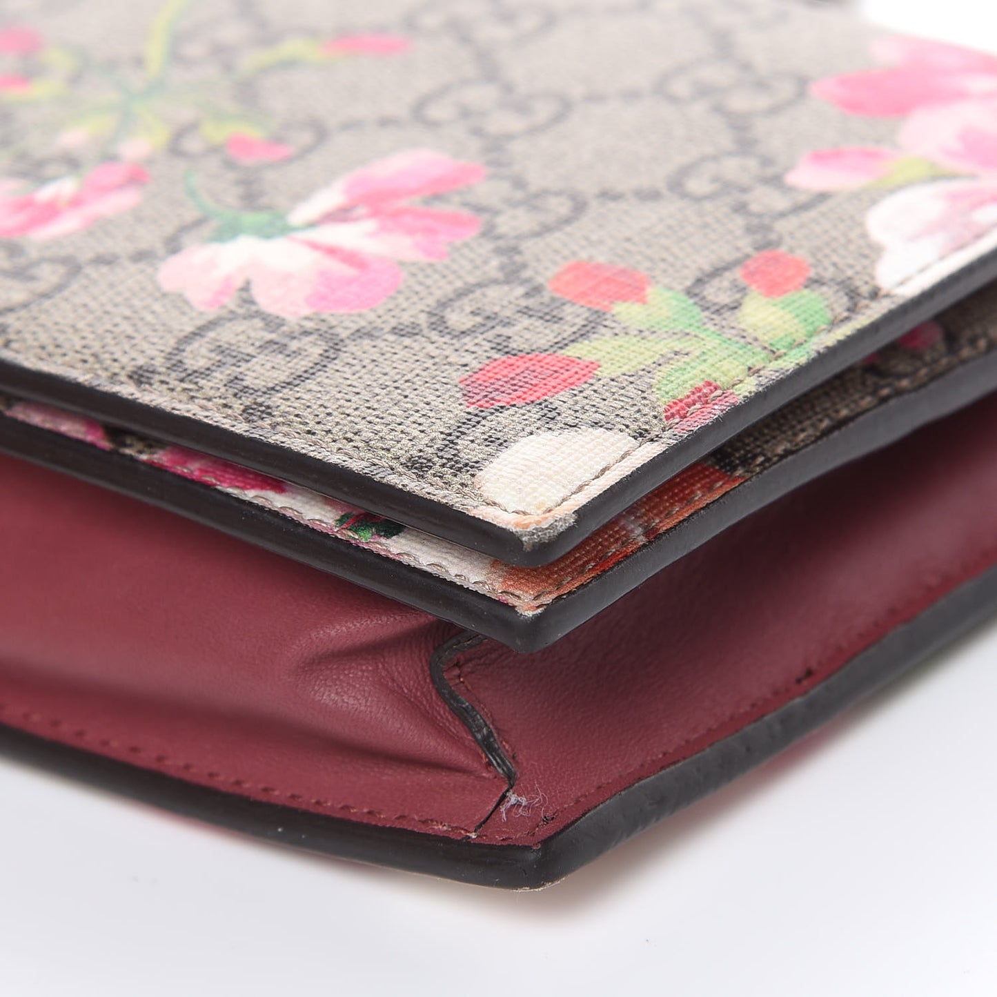GG Supreme Monogram Blooms Chain Wallet Beige Multicolor Dry Rose