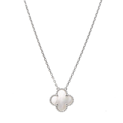 Van Cleef & Arpels 18K White Gold Mother of Pearl Vintage Alhambra Pendant Necklace 4 of 8