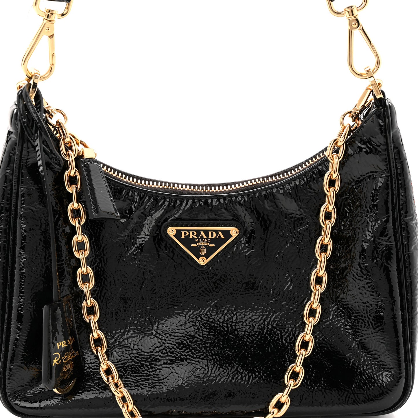Patent Naplak Re-Edition 2005 Shoulder Bag With Charm Black