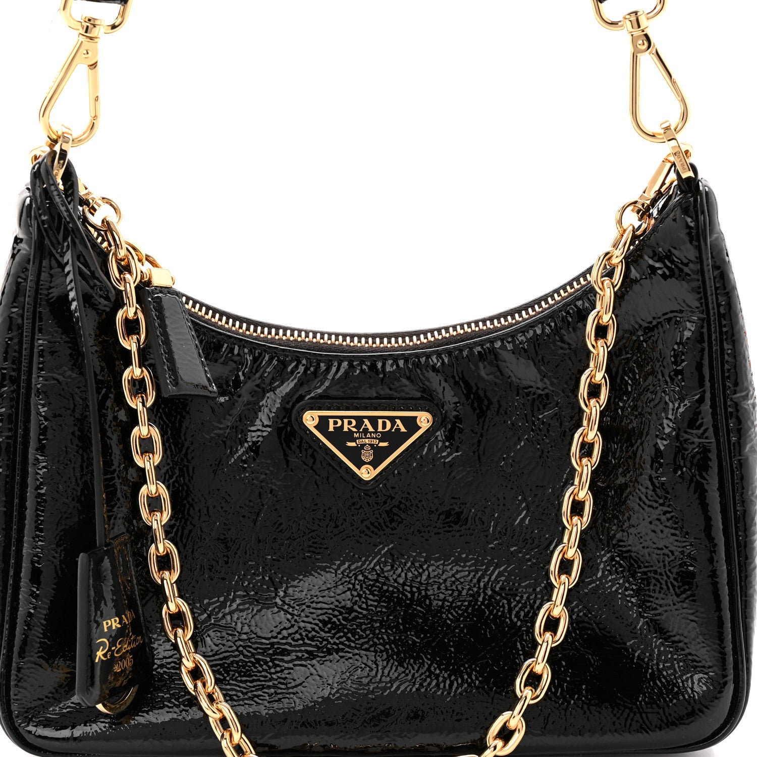 Prada Patent Naplak Re-Edition 2005 Shoulder Bag With Charm Black 9 of 12