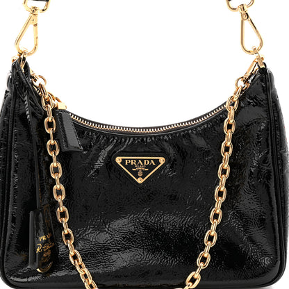 Prada Patent Naplak Re-Edition 2005 Shoulder Bag With Charm Black 9 of 12