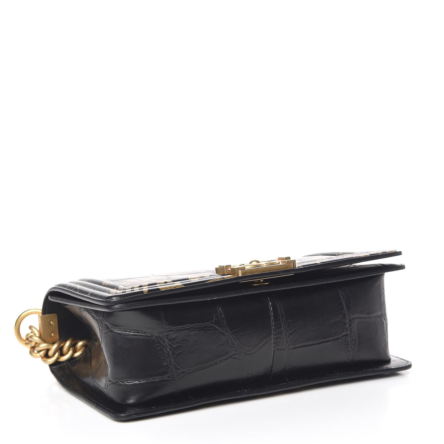 Calfskin Crocodile Embossed Graffiti Cocodile Medium Boy Flap Black