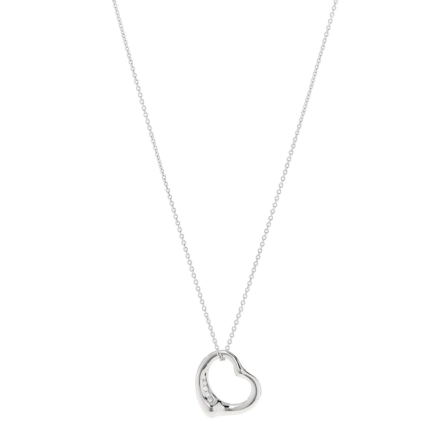 Tiffany Platinum Diamond 16mm Elsa Peretti Open Heart Pendant Necklace 1 of 7