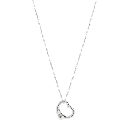 Tiffany Platinum Diamond 16mm Elsa Peretti Open Heart Pendant Necklace 1 of 7
