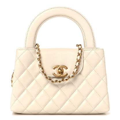 Chanel Shiny Aged Calfskin Quilted Nano Kelly Shopper White 1 of 10
