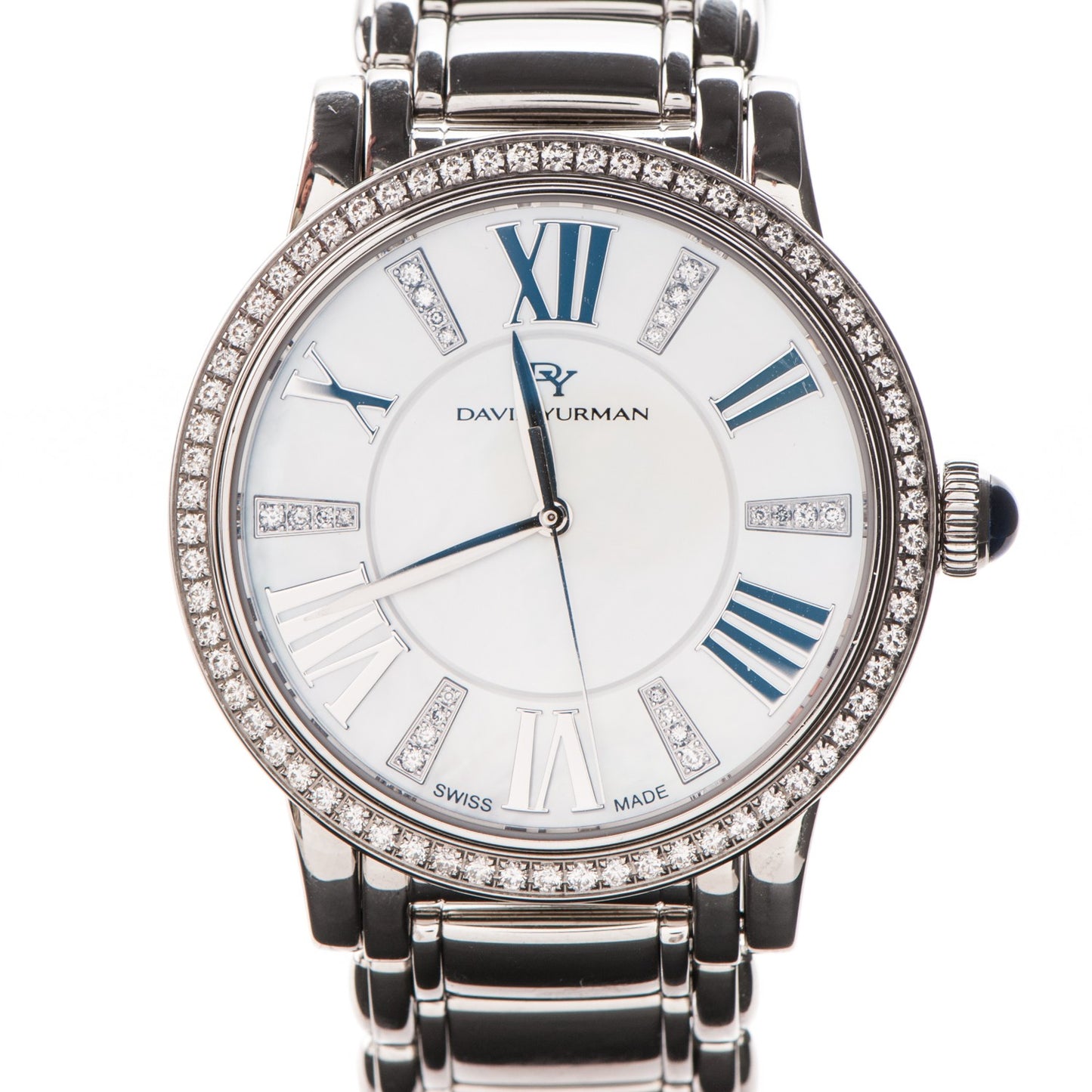 Stainless Steel Diamond Bezel Mother of Pearl 38mm Classic Quartz Watch