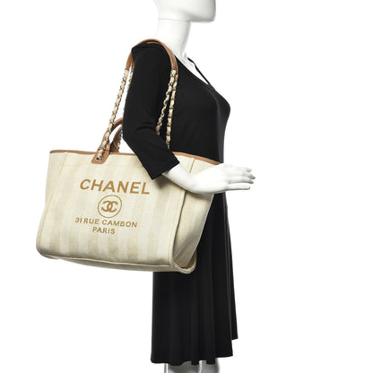 Chanel Mixed Fibers Striped Medium Deauville Tote Beige 2 of 10