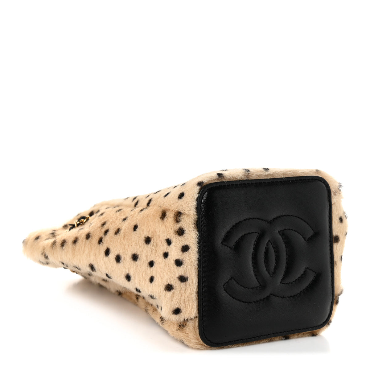 Pony Hair Cheetah Printed CC Chain Bucket Bag Light Beige Black