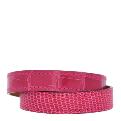 Hermes Shiny Alligator Lizard Kelly Double Tour Bracelet T3 Rose Mexico 2 of 4
