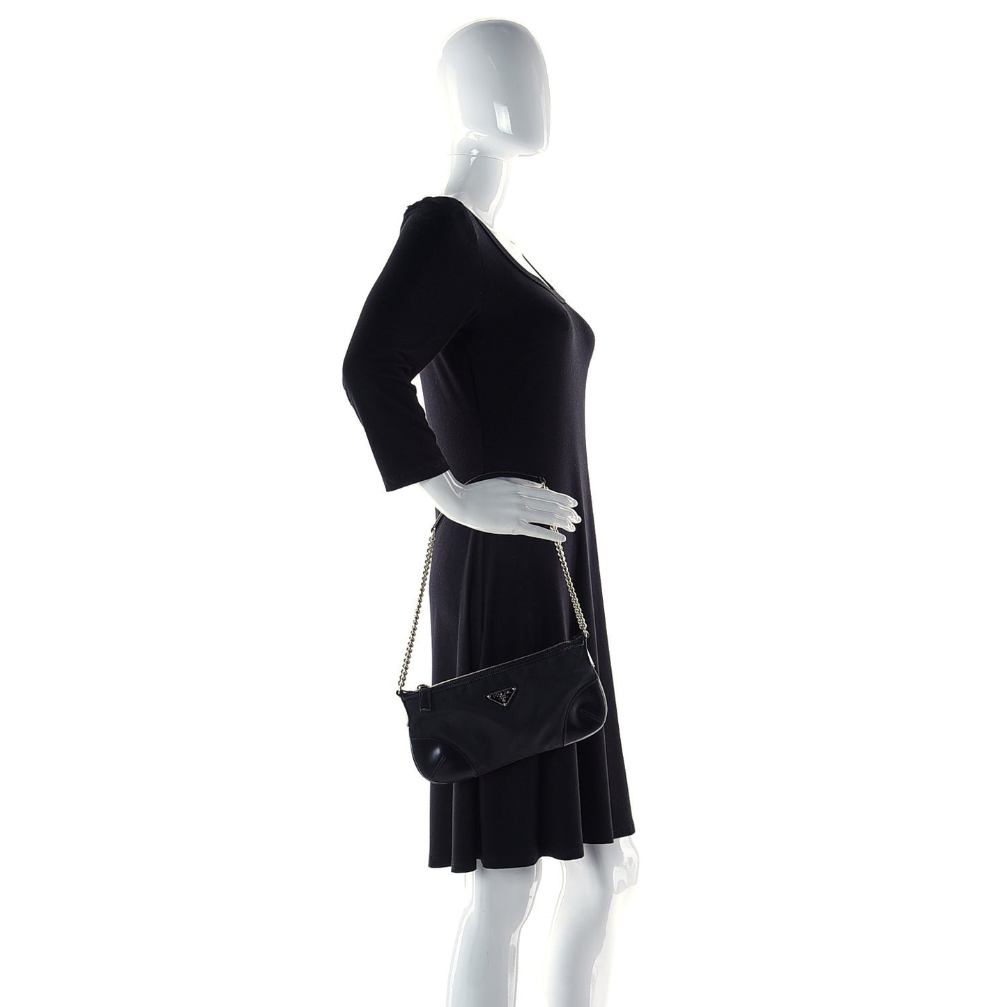 Tessuto Nylon Calfskin Chain Pochette Black