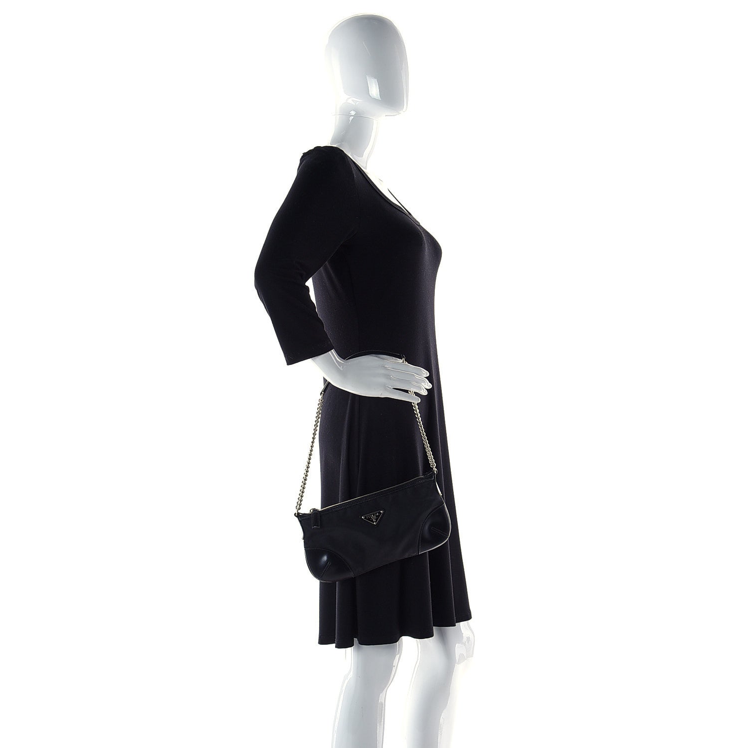 Prada Tessuto Nylon Calfskin Chain Pochette Black 3 of 8