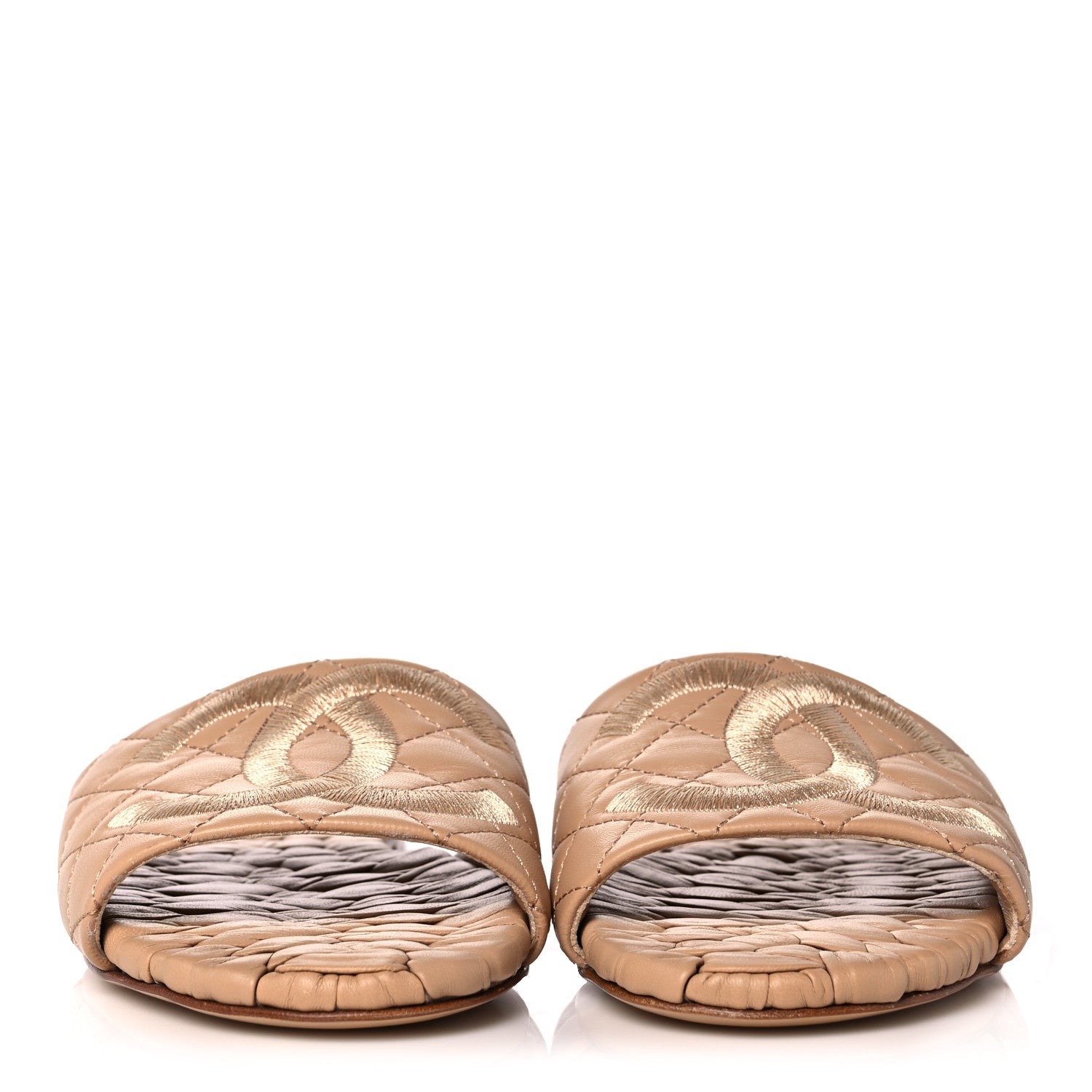 Chanel Lambskin Quilted CC Mules Sandals 40.5 Beige 2 of 9
