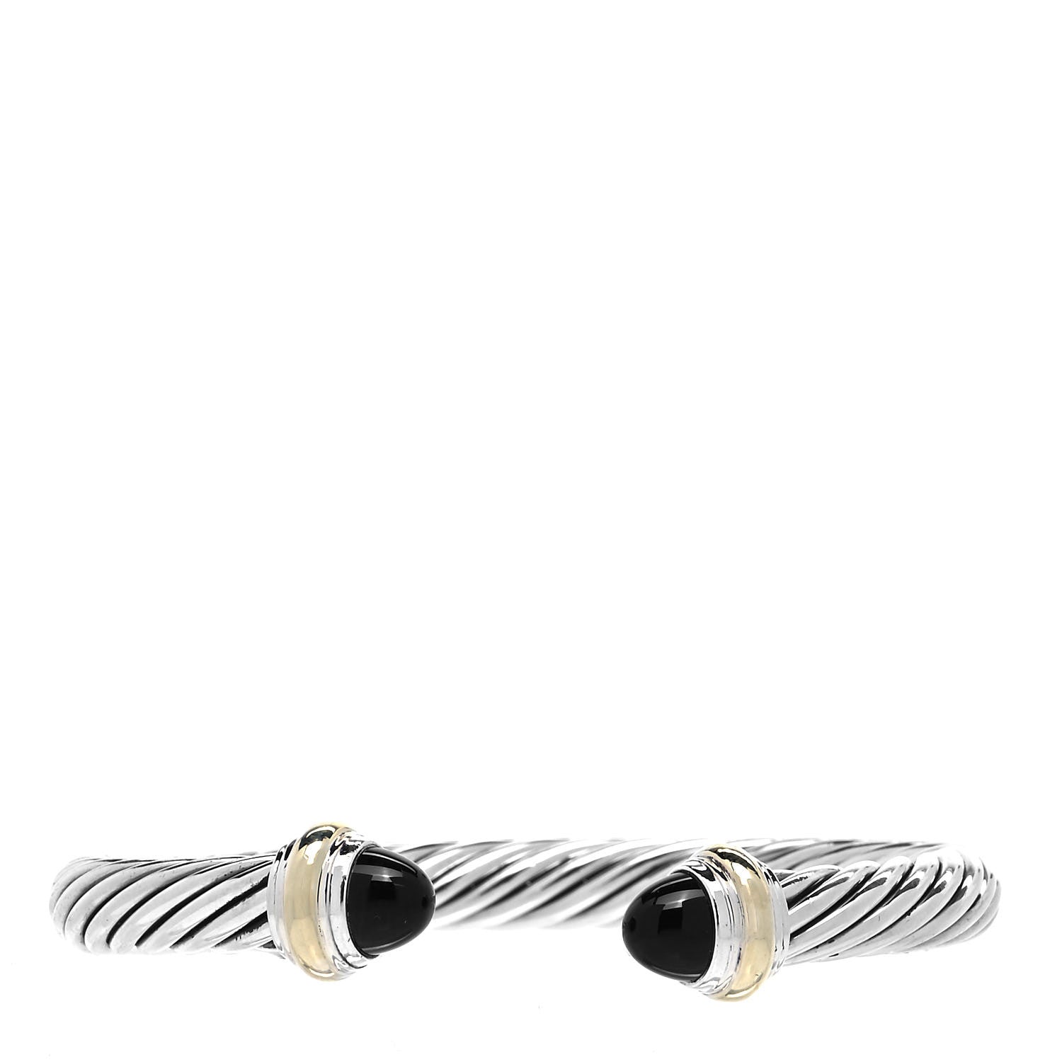 David Yurman Sterling Silver 14K Yellow Gold Black Onyx 7mm Cable Classics Bracelet 1 of 4