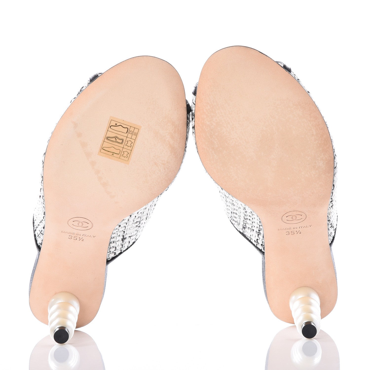 Chanel Tweed Goatskin Pearl Mules 35.5 Grey Beige Black 6 of 11