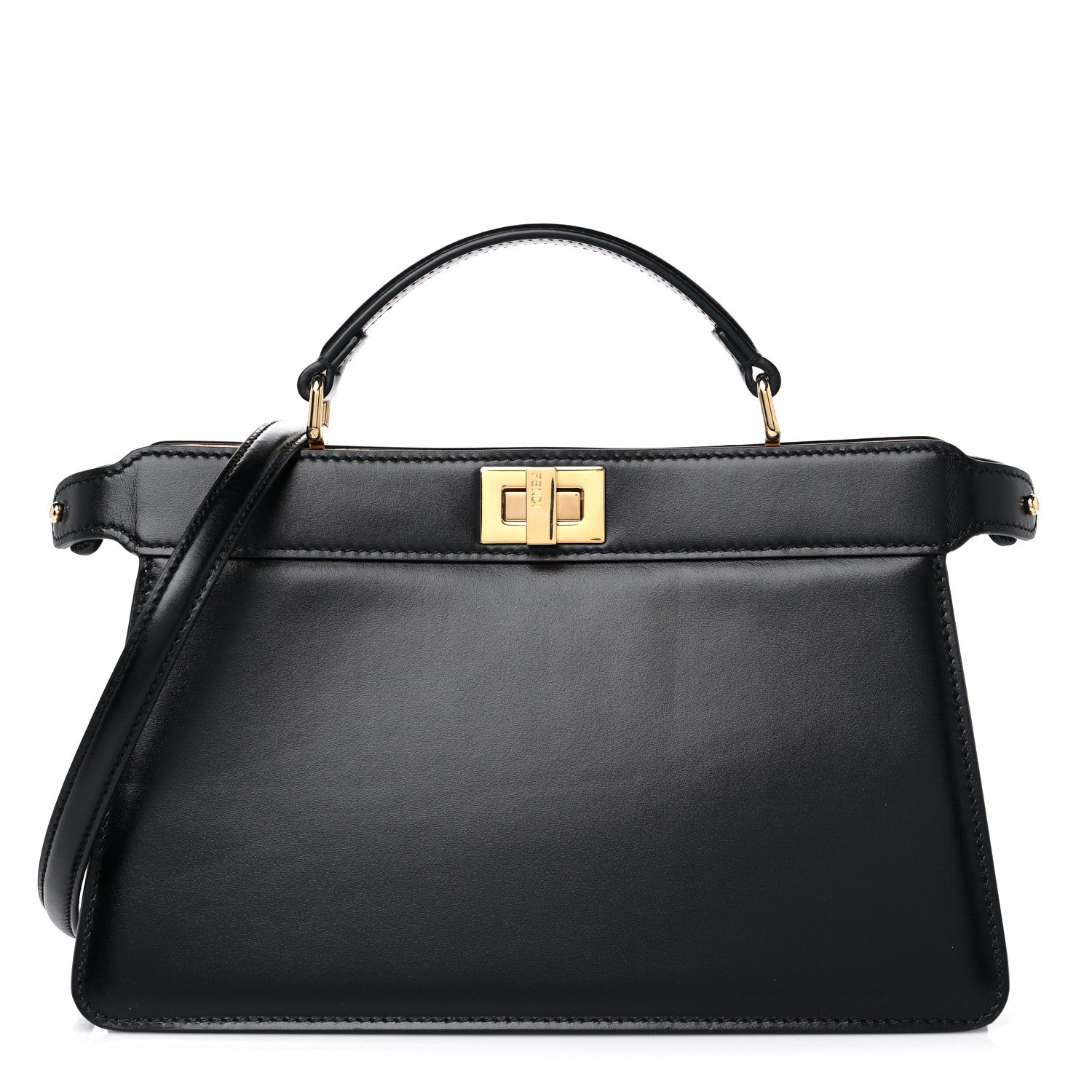 Fendi Vitello King Luxor Shiny Nappa Medium Peekaboo I SEE U East West Satchel Black Light Rose 1 of 8