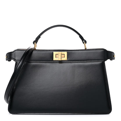 Fendi Vitello King Luxor Shiny Nappa Medium Peekaboo I SEE U East West Satchel Black Light Rose 1 of 8