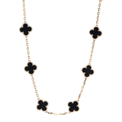 Van Cleef & Arpels 18K Yellow Gold Black Onyx 10 Motifs Vintage Alhambra Necklace 1 of 8