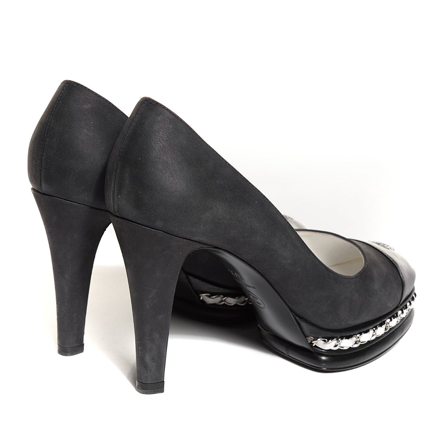 Suede Platform Chain Pumps 37.5 Black