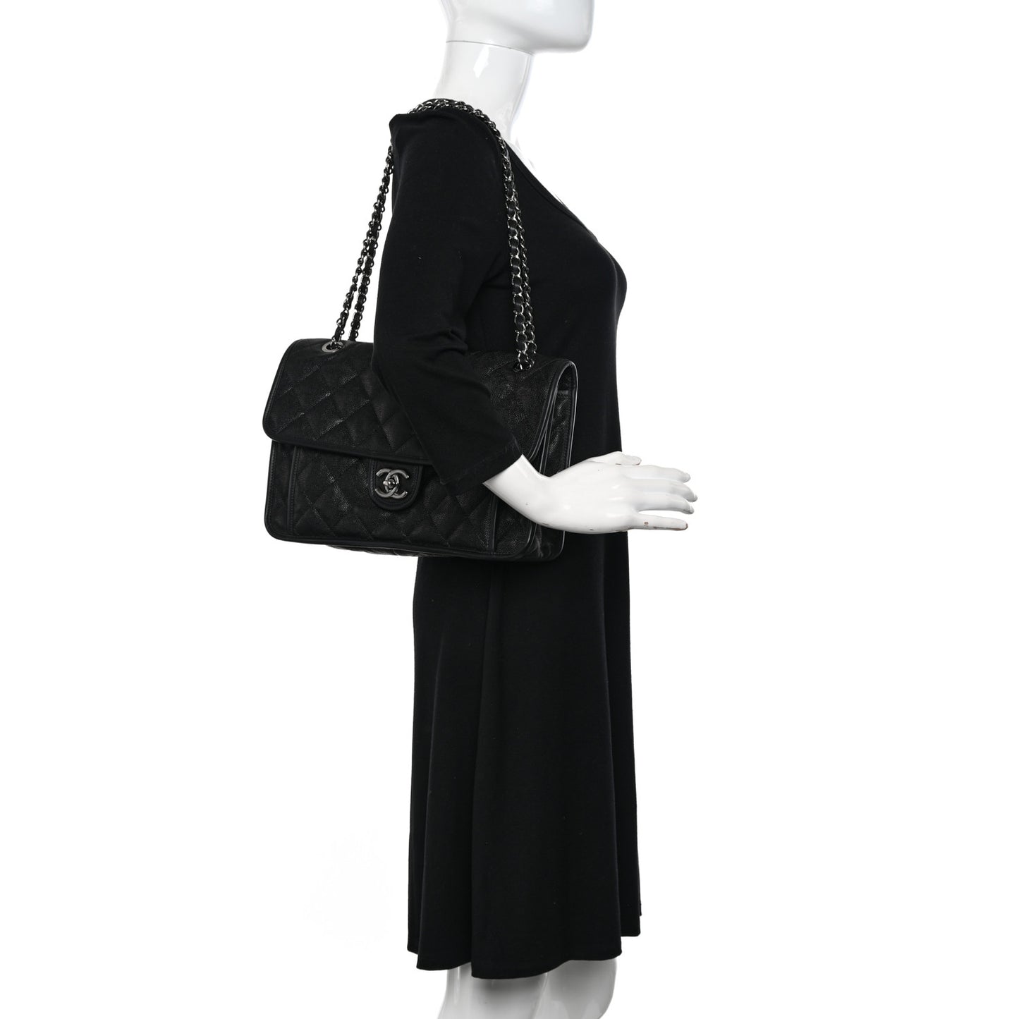 Caviar Quilted Large French Riviera Flap Black