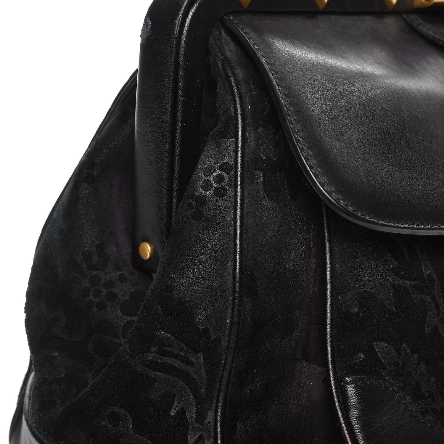 Gucci Nubuck Brocade Medium Lady Stirrup Top Handle Black 10 of 17