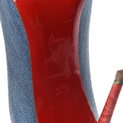 Christian Louboutin Denim Crackled Calfskin Hawaiian Print Pigalle Follies 100 Pumps 37.5 Blue White 9 of 13