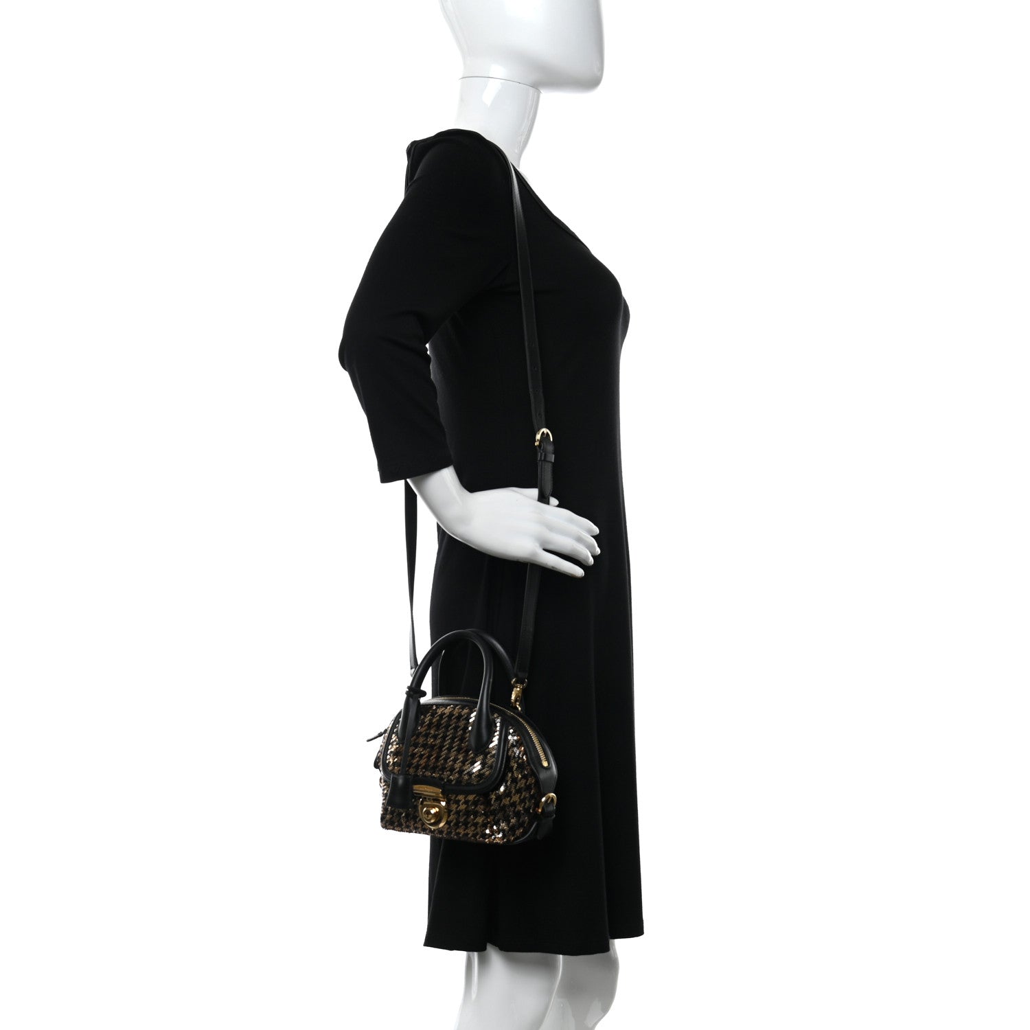 Salvatore Ferragamo Calfskin Sequin Small Fiamma Bag Black Gold 2 of 11
